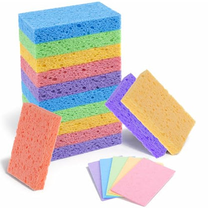 15 PCS Compressed Cellulose Sponges, Dish Sponges Kitchen, Non-Scratch Colorful Sponge Soft Washing Scrubbers for Kitchen Bathroom Car Cleaning Funny Cut-Outs DIY