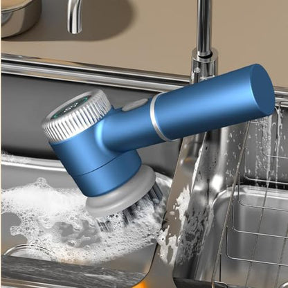 DONGKER Electric Spin Scrubber,3 Speeds Adjustment Handheld Electric Scrubber with 5 Replaceable Brush Heads for Floor Tub Tile Kitchen Car - color: White