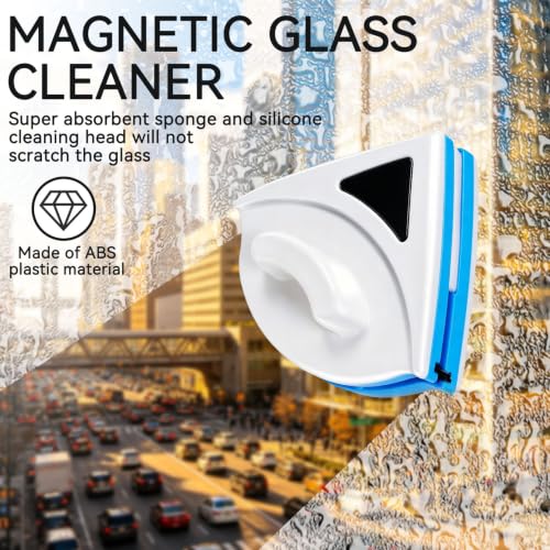 Magnetic Window Cleaner, P3‑8mm Double Sided Triangle Shape Glass Wiper Washing Brush Tool Glass Cleaner Window Cleaning Squeegee Kit for Outdoor (1)