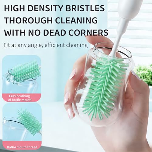 Rechargeable Electric Bottle Brush with Stand - 360° Spin Silicone Cleaner for Baby Bottles, Breast Pumps & Small Household Containers (Light Green) - color: Light Green