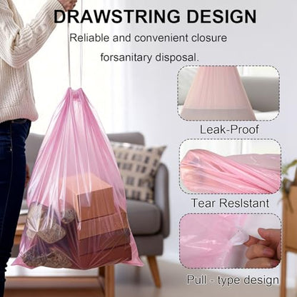40 Count 13 Gallon Drawstring Trash Bags, Heavy Duty Unscented Garbage Bags, Extra Strong, Tear & Leak Resistant, for Kitchen, Home, Office, Fits 40-60L Bins (Pink) - color: 13 Gallon-Pink