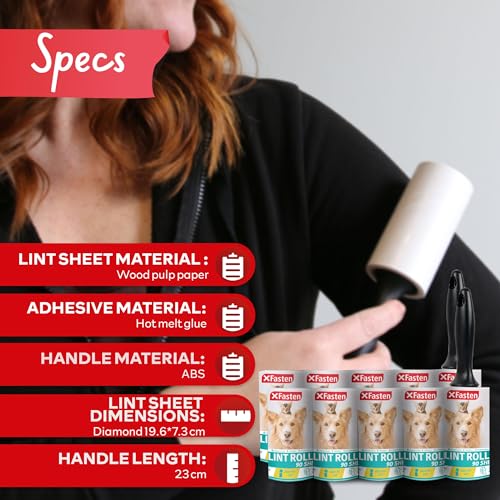 XFasten Lint Rollers for Pet Hair - Extra Sticky (900 Sheets/10 Refills/2 Upgrade Handles) Heavy Duty Portable Lint Remover Brush for Clothes, Dog Cat Furniture - size: 900 Sheets (10 Refills + 2 Handles)