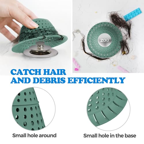 zaa Bathtub Drain Hair Catcher, Premium Silicone Collapsible 2 Pack Drain Protector for Pop-Up & Regular Drains of Shower, Bathtub, Tub, Bathroom, Sink, Gray Green - color: Gray Green