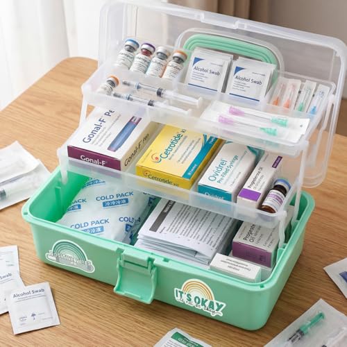 Mifoci Green Ivf Medication Organizer Gift Caddy 3-layer Plastic Dividing Storage Box with Spacers Ivf Meds Must Haves Organize Supplies Womens Home Utility Box - color: Green