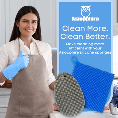 Silicone Dish Sponge Dish Scrubber (Oval and Square) - Dual-Sided, Food Grade Silicone Sponges for Dishes and Housecleaning 2-Pack - color: 2 Pack Grey + Grey
