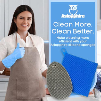 Silicone Dish Sponge Dish Scrubber (Oval and Square) - Dual-Sided, Food Grade Silicone Sponges for Dishes and Housecleaning 2-Pack - color: 2 Pack Grey + Grey