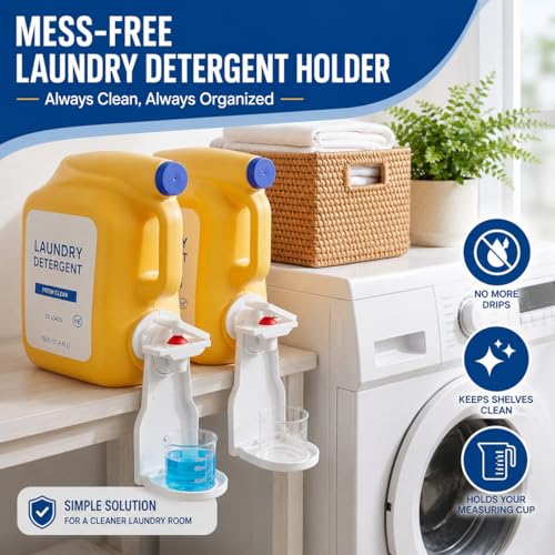 HOOPLE 2 Pack Laundry Detergent Dispenser Cup Holder, No-Drip Laundry Detergent Cup Holders and Drip Trays with Easy Press Nozzle Switches, Liquid Detergent Holder for Laundry Room Organization - color: 2 Pack White