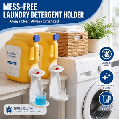 HOOPLE 2 Pack Laundry Detergent Dispenser Cup Holder, No-Drip Laundry Detergent Cup Holders and Drip Trays with Easy Press Nozzle Switches, Liquid Detergent Holder for Laundry Room Organization - color: 2 Pack White