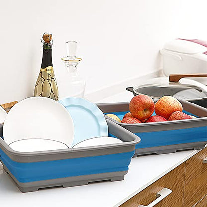 Goderewild Collapsible Dish Pans – 10L (2.6 Gal) Foldable Sink Tub, 14.5'' x 10.5'' x 5", Compact and Space-Saving Multiuse Foldable Basin for Dish Washing, Camping, RV and Vegetable Cleaning - color: Blue