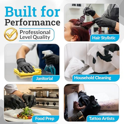 Hand-E Touch Black Nitrile Disposable Gloves Small, 50 Count - BBQ, Tattoo, Hair Dye, Cooking, Mechanic Gloves - Powder and Latex Free - style: Small