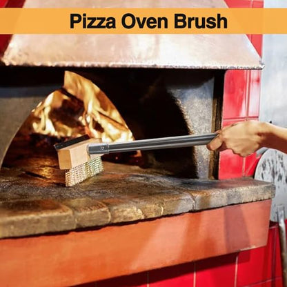 Aluminum Pizza Oven Brush, Grill Brush, Brass Wire Brushes, with Stainless Steel Scraper & Detachable 60 inches Long Handle for Commercial Cleaning, Kitchens, Restaurants, BBQ Shelf, Fireplace