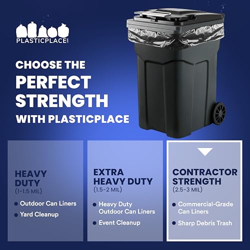 Plasticplace 65 Gallon Trash Bags │ 2.7 Mil │ Black Heavy Duty Garbage Can Liners │ 50” x 48” (25 Count) (W65LDB225A) - size: 25 Count (Pack of 1)