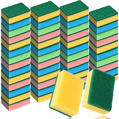 Patelai 100 Pcs Heavy Duty Sponges Kitchen Bulk Dish Sponges Cleaning Scrub Sponge Abrasive Scrubber Sponge Non Scratch Scouring Absorbent Dish for Washing Kitchen Assorted Colors - color: Blue, Green, Pink, Yellow