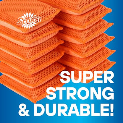 SCRUBIT Reusable Sponges for Dishes - 12 Pack Microfiber Sponges Kitchen Dish Scrubber, Machine Washable & Non-Scratch Scrubbers (Orange) - color: Orange