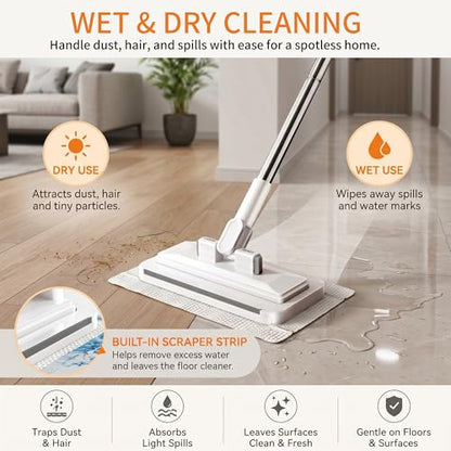 Hands Free Multi Purpose Flat Mop, Hands Free Flat Mop One Click Cloth Change, Hands Free Mops with Reusable Cloths & Mops Hook for Wet Dry Floor Cleaning (37in) - color: 37in