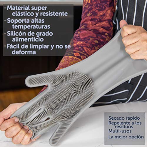 TwoMagic Silicone Pet Brush/Gloves. Silicone reusable cleaning brush, gloves with thick bristles scrubber for hair removal pets, dogs, cats, Glove Latex Free, ECO-FRIENDLY. Color GRAY.