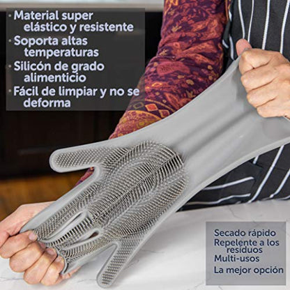 TwoMagic Silicone Pet Brush/Gloves. Silicone reusable cleaning brush, gloves with thick bristles scrubber for hair removal pets, dogs, cats, Glove Latex Free, ECO-FRIENDLY. Color GRAY.