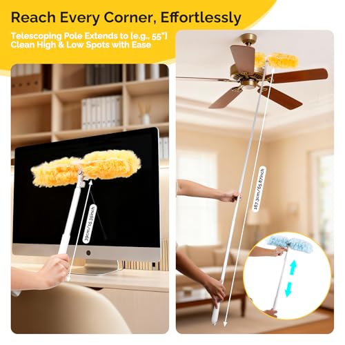 6 FT Extendable Duster Handle with 20 Pcs Refills, Heavy Duty Starter Kit Compatible with Swiffer, Disposable Microfiber Dusting Pads for Ceiling, Fan, Window & Hard to Reach Areas Cleaning