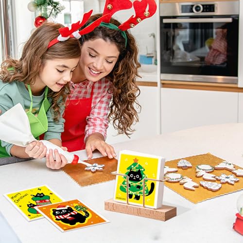 Colorful Christmas Black Cat Swedish Kitchen Towel Winter Snowflake Christmas Bell Absorbent Hand Towel Reusable Quick-Dry Kitchen Cleaning Cloth Cellulose Sponge Cloth 6-Piece Set