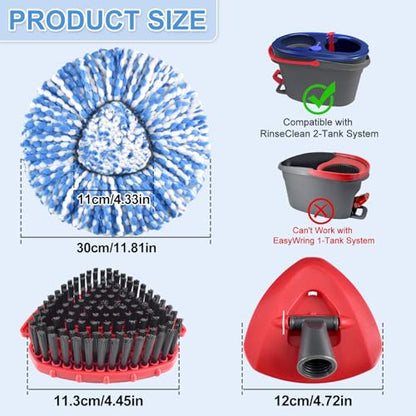 Mop Heads Replacements for O Cedar,Mop Replace Head for Ocedar Rinseclean 2 Tank,Microfiber Mop Refills,Include 3 Spin Mop Replacement Head 1 Scrub Brush 1 Mop Base Machine Washable & Easy to Replace - color: Blue