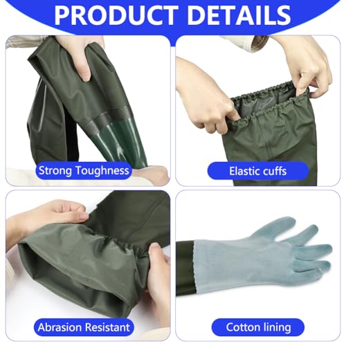 AUAUY 27" PVC Chemical Resistant Gloves, Rubber Gloves Heavy Duty, Waterproof Reusable Long Sleeve Glove for Cleaning - color: Green