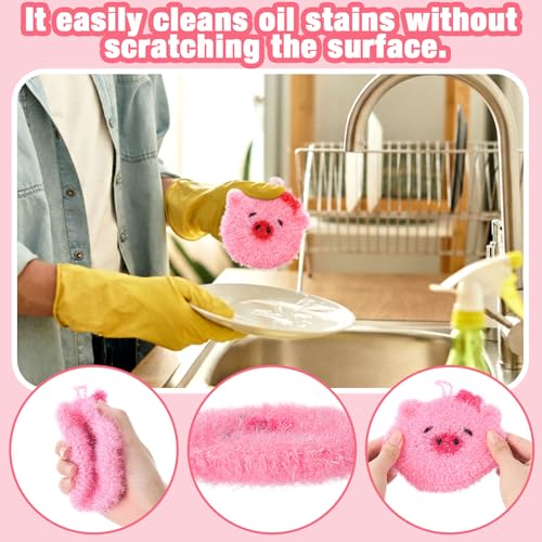6 Piecs Cute Pig Shape Dish Sponge Dual Sided Non Scratch Pig Dish Washing Scrubbers, Reusable Household Cleaning Kitchen Tools for Dishwashing Washing Dishes Cookware - style: Pig