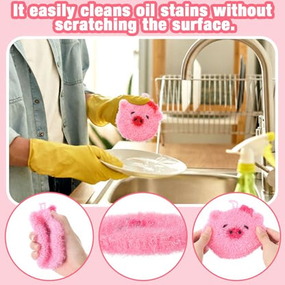 6 Piecs Cute Pig Shape Dish Sponge Dual Sided Non Scratch Pig Dish Washing Scrubbers, Reusable Household Cleaning Kitchen Tools for Dishwashing Washing Dishes Cookware - style: Pig