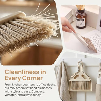 Mini Broom and Dustpan Set - Compact Small Hand Broom with Soft Bristles, Portable Desktop Cleaning Tool for Kitchen Counter, Desk, Drawer, Pet Litter & Car Interior (Coffee) - color: Coffee