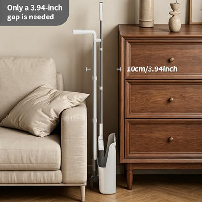 Household 53'' Broom and Dustpan Combo Set, Extra Long Handle Broom and ZeroGap Dustpan Sets with Teeth, Upright Storage Broom and Dustpan Sets for Home and Kitchen Off White