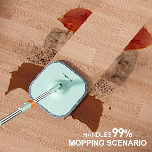 HoMettler Mop and Bucket Set | Spin Mop with Dual-Tank Clean/Dirty Water Separation | 4 Microfiber Pads for Deep-Cleaning Floors | Versatile Mops Triangular Head for Walls