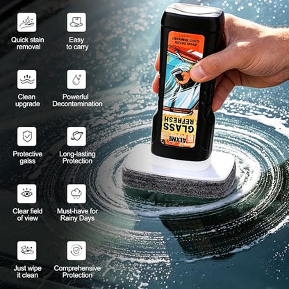 Windshield Oil Film Remover, Car Glass Cleaner Tool for Windshield & Windows, Remove Water Spots, Rain Marks, Haze & Grime, Anti Glare Streak Free Auto Window Cleaner, Improve Night Driving Visibility