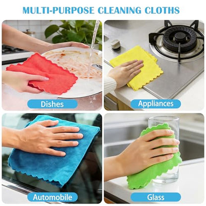 Puomue Microfiber Cleaning Cloth, 24 Pack Highly Absorbent Cleaning Rags, 4 Color Mix, Reusable, Soft and Lint Free Cleaning Supplies for Window, Household and Kitchen, 12 Inch X 10.6 Inch