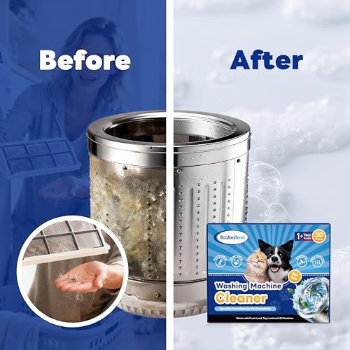 Washing Machine Cleaner Tablets Pet Pro, 30 Tablets Deep Cleaning Washer Cleaner for Pet Hair Residue & Odor Removal, Descaler for Front Load, Top Load & HE Washing Machines