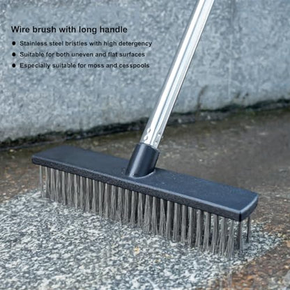 Heavy-Duty Push Broom Brush - Perfect for Bathroom, Kitchen, Patio, Garage, Deck, Concrete, Wood, Stone, and Tile Floors (14.5" Stainless Steel Bristle-Black) - color: 14.5" Stainless Steel Bristle-black