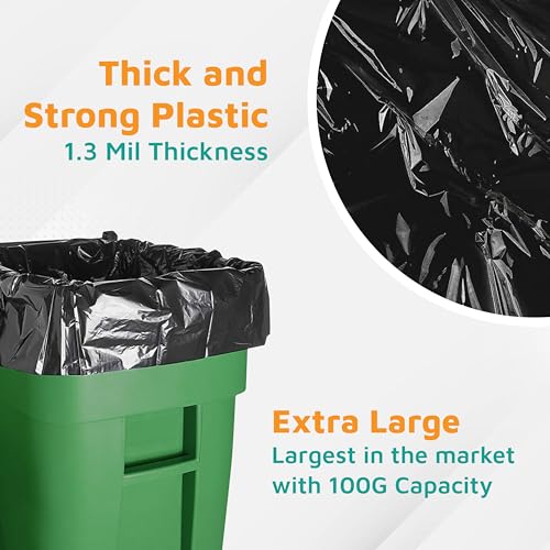 PlasticMill Heavy Duty Trash Bags - Black Garbage Bags - Plastic Trash Bags for Large Rolling Trash Bins - Tall Trash Bags - 100-Gallon Large Kitchen Trash Bags, 1.3 Mil, 67"x79" (40-Count) - size: 1 Count (Pack of 40)