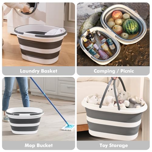 Collapsible Mop Bucket with Handles 4.2 Gallon Foldable Tub for Cleaning Large Silicone Pop Up Buckets Portable Collapse Camping Car Wash Basket for Space-Saving Storage - size: 4.2 Gallon - Bucket