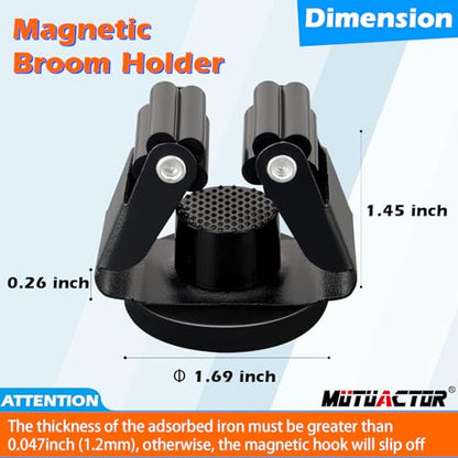 MUTUACTOR Magnetic Broom Holder,4PCS Anti-Slip Magnetic Mount Storage Broom Holders with Rubber Grippers,12lbs Heavy Duty Magnetic Tool Holder for Work Garage Laundry Kitchen RV Van Accessories - style: Anti-slip,Black,4PCS