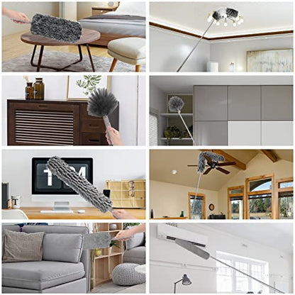 Microfiber Feather Duster with Extension Pole 30 to 100 inches, Reusable,Bendable, Washable Dusters for Cleaning Ceiling Fan, High Ceiling, Blinds, Furniture & Cars, 12PCS
