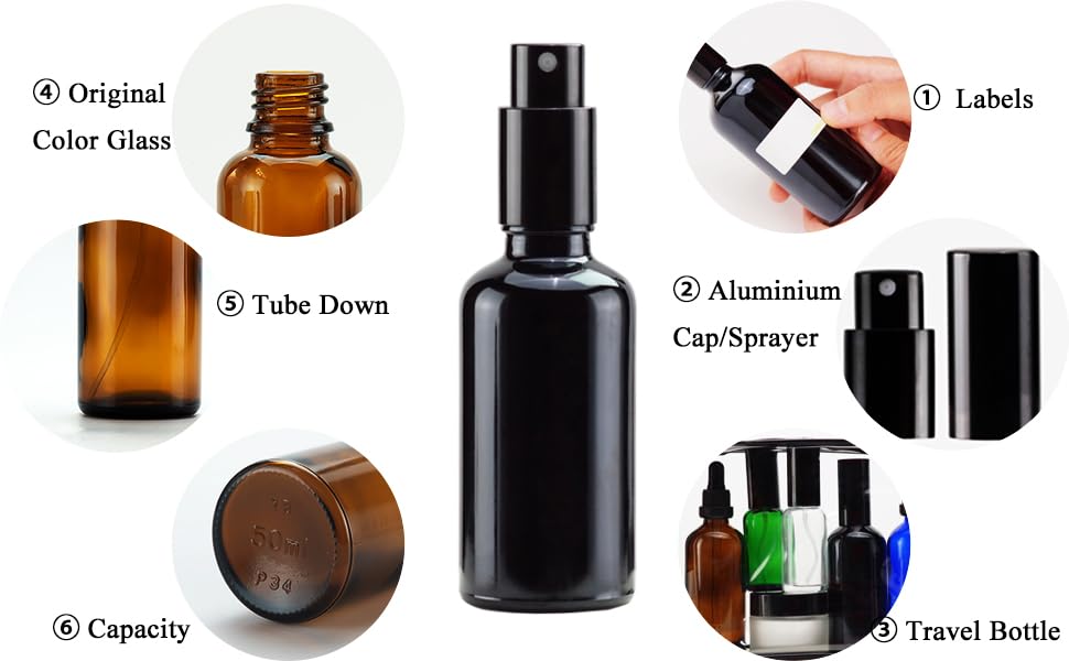 YIZHAO Black Glass Spray Bottles 2oz, with Small Fine Mist Spray, Metal Cap, Refillable for Essential Oil,Travel,Cleaning,Perfume,Aromatherapy,Makeup – 12 Pcs - color: Black, size: 50ml-12