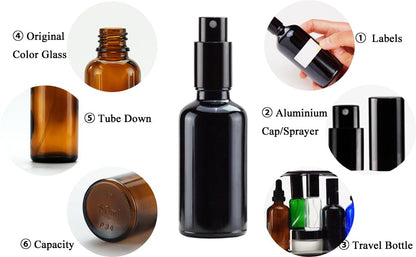 YIZHAO Black Glass Spray Bottles 2oz, with Small Fine Mist Spray, Metal Cap, Refillable for Essential Oil,Travel,Cleaning,Perfume,Aromatherapy,Makeup – 12 Pcs - color: Black, size: 50ml-12