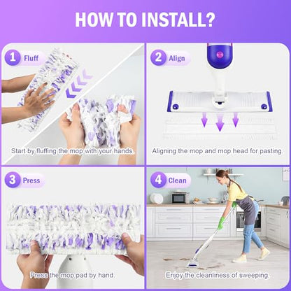 25 Pack Disposable Mop Pads for PowerMop Multi-Surface Floor Mop, Mopping Pad Refills for Floor Cleaning - size: 25*Purple