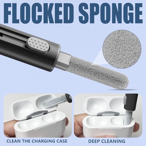 【2 Pack】 Cleaner Kit for AirPods Pro 1 2 3 Earbuds,Cleaning Kit Pen Shape with Soft Brush Flocking Sponge Tool for Bluetooth Earphones Headphones Charging Case,Phone,Camera and Computer(White+Black) - color: C2-White+Black