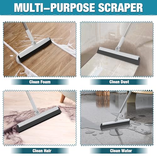 KOLLIEE Floor Squeegee 59" Adjustable Long Handle Professional with Hook Water Squeegee Foam Blade for Concrete Floor Tile Pet Hair Floor Wiper Grey - size: Grey Floor Squeegee