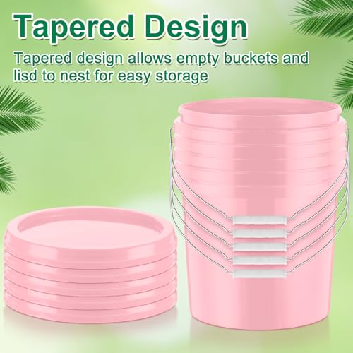 Tioncy 10 Pcs 2 Gallon Plastic Bucket with Lid Heavy Duty 2 Gallon Bucket Pail with Lid Handle for Storage Container Home Household Cleaning (Light Pink) - color: Light Pink