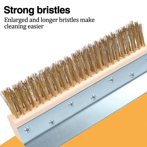 Aluminum Pizza Oven Brush, Grill Brush, Brass Wire Brushes, with Stainless Steel Scraper & Detachable 60 inches Long Handle for Commercial Cleaning, Kitchens, Restaurants, BBQ Shelf, Fireplace