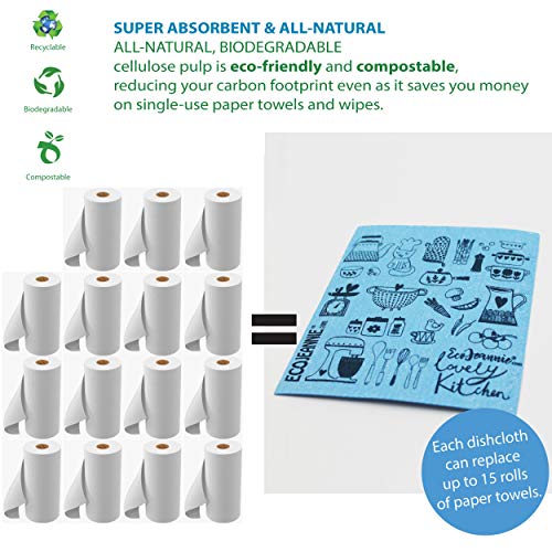 (20 Pack) EcoJeannie Eco-Friendly Reusable German Cleaning Cloth 100% Biodegradable Cellulose Sponge Cloths, Kitchen Cloths, GMO-Free- Made in Germany Packaged in P.R.C. - size: 20