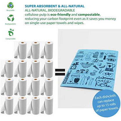 (20 Pack) EcoJeannie Eco-Friendly Reusable German Cleaning Cloth 100% Biodegradable Cellulose Sponge Cloths, Kitchen Cloths, GMO-Free- Made in Germany Packaged in P.R.C. - size: 20