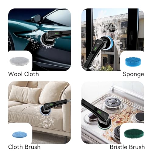 Electric Spin Scrubber,Bathroom Cleaning Brush with Long Handle 8 Replaceable Brush Heads, 2 Adjustable Speeds, Cordless Power Cleaning Brushes for Bathtub Grout Tile Floor