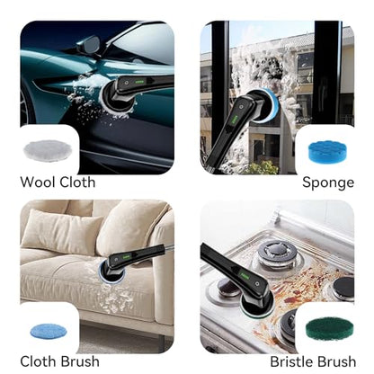 Electric Spin Scrubber,Bathroom Cleaning Brush with Long Handle 8 Replaceable Brush Heads, 2 Adjustable Speeds, Cordless Power Cleaning Brushes for Bathtub Grout Tile Floor