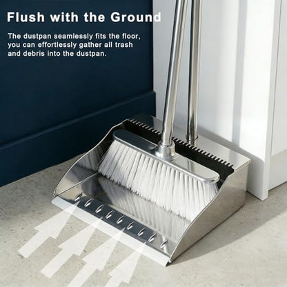 Indoor Soft Bristles Broom and Dustpan Angle Sweeping Dustpan and Broom with Long Handle for Kitchen Hardwood Floor Cleaning